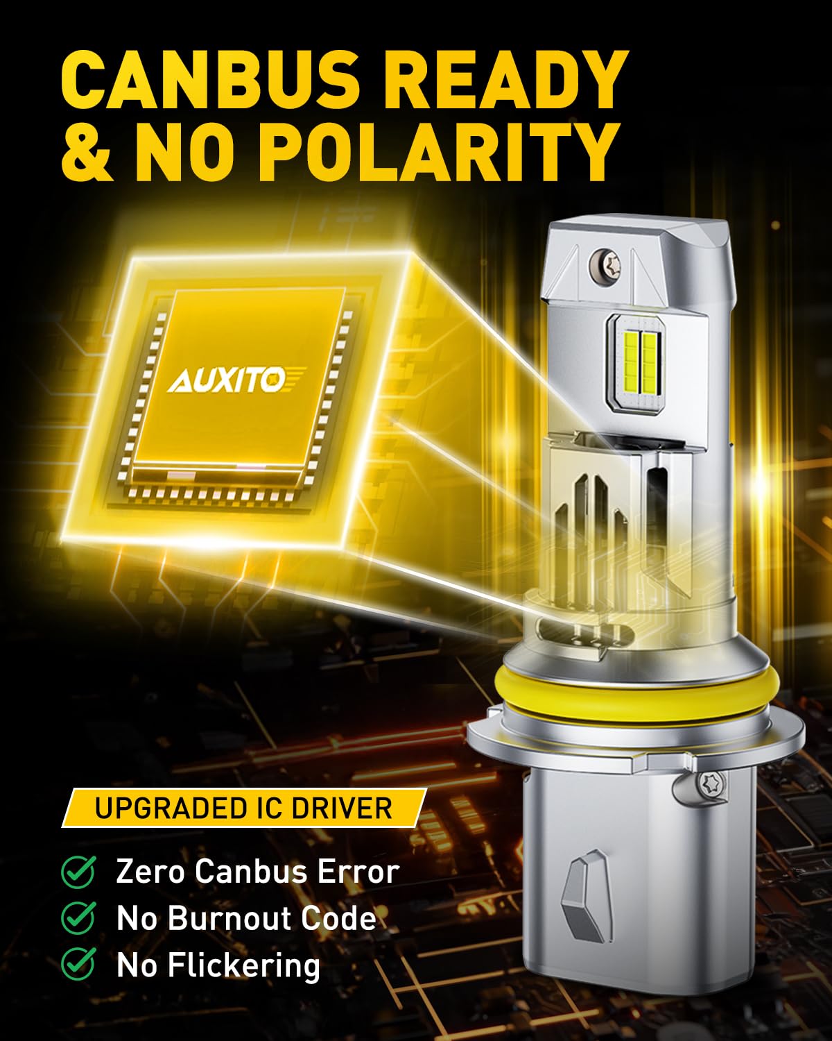 AUXITO beside halogen bulb showing compact size and fitment advantage