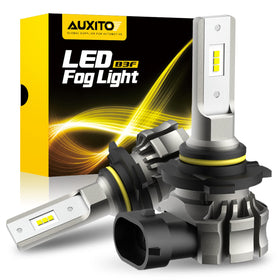 AUXITO front view of LED fog bulb pair showing compact housing and connectors for easy fit