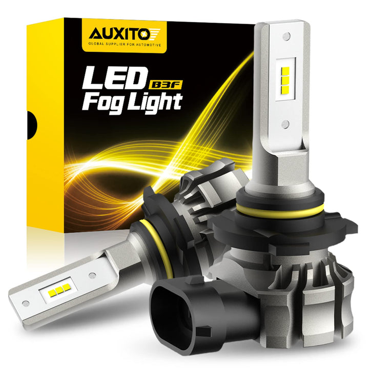 AUXITO front view of LED fog bulb pair showing compact housing and connectors for easy fit