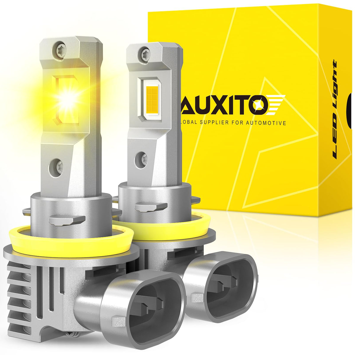 AUXITO amber bulb front view showing plug and compact design for easy installation
