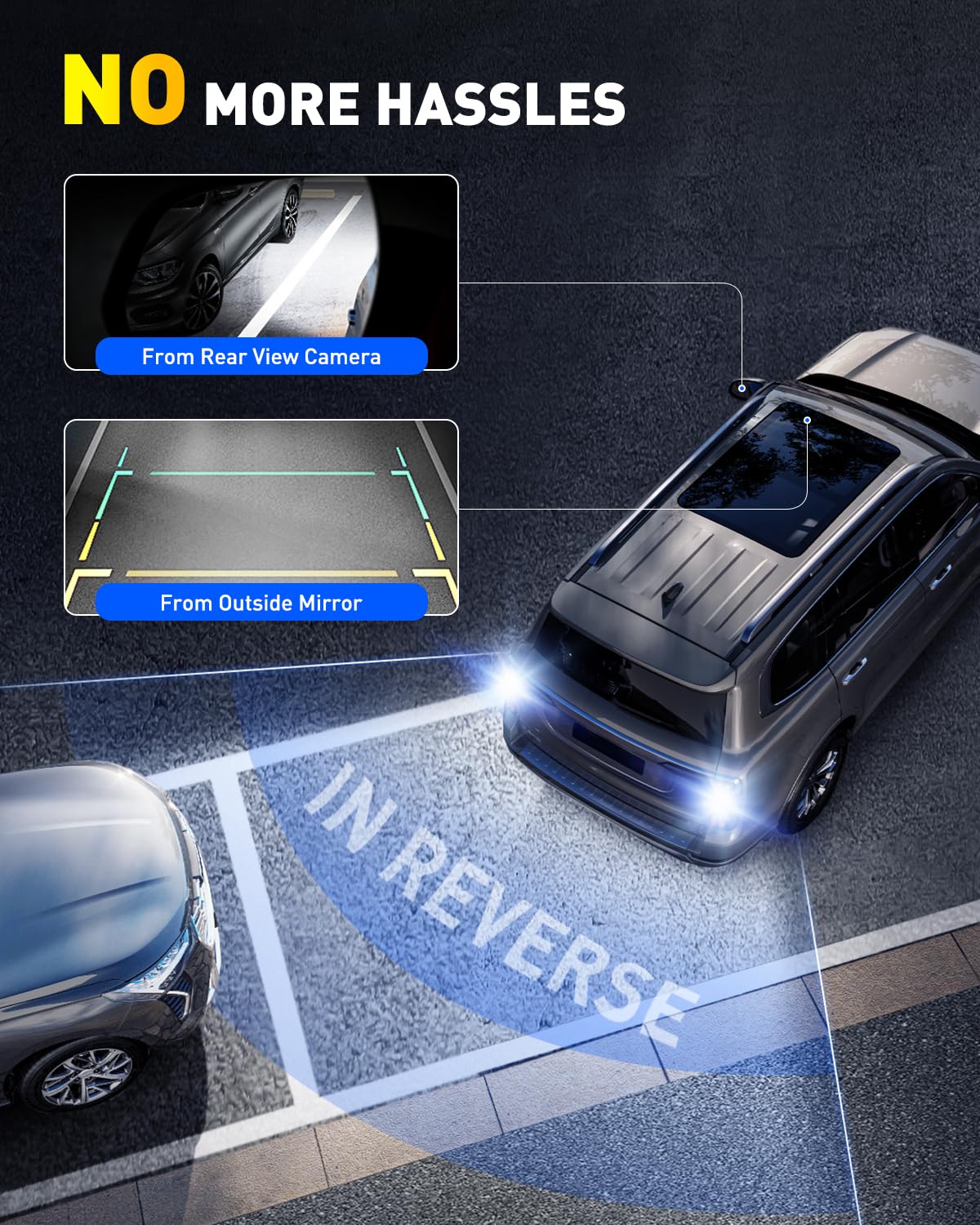 AUXITO beam pattern illuminating a driveway for clearer reversing