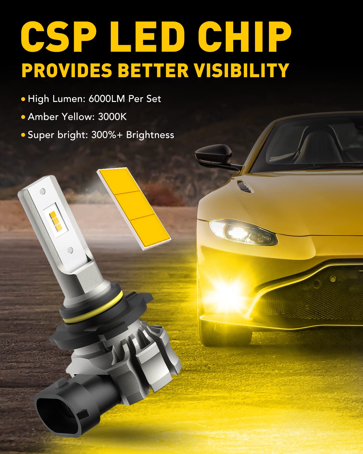 AUXITO beam pattern on wet road showing amber visibility and reduced scatter benefit