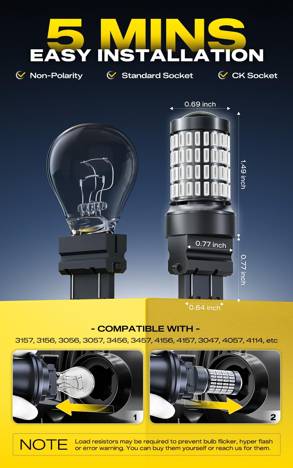 AUXITO compared to incandescent bulb scale for size and brighter performance