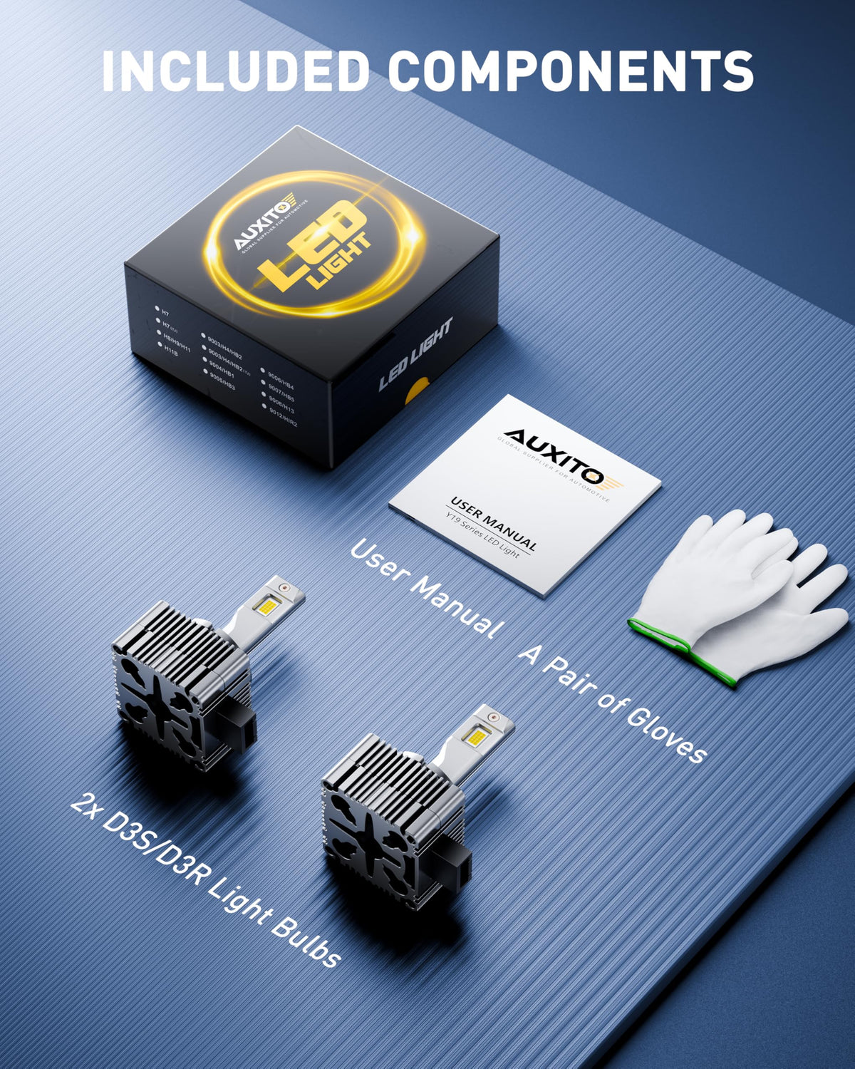 AUXITO bulb held in hand for size comparison and compact mini design benefits