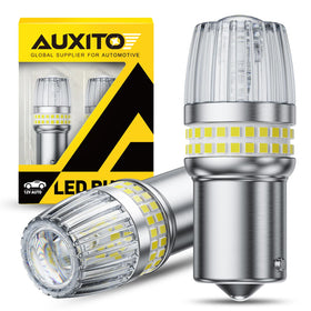 AUXITO front packaging showing two 1156 LED bulbs and benefits