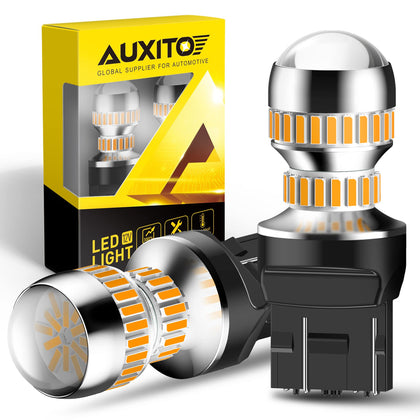 AUXITO front view of amber LED bulb pack showing fit and model