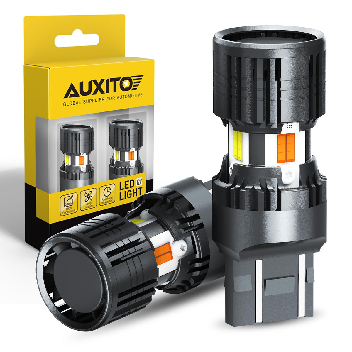 AUXITO front packaging showing bulbs and specifications, clear product identification benefit