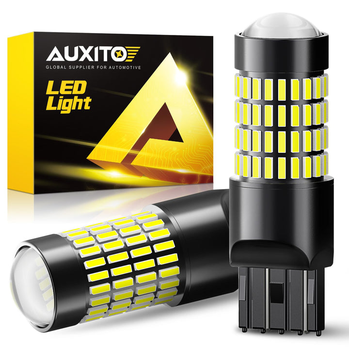 AUXITO front packaging showing model and brighter white light benefit