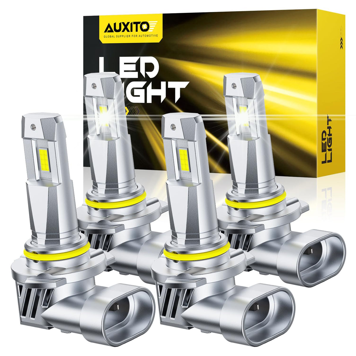 AUXITO front packaging showing 9005 and 9006 bulbs and benefits