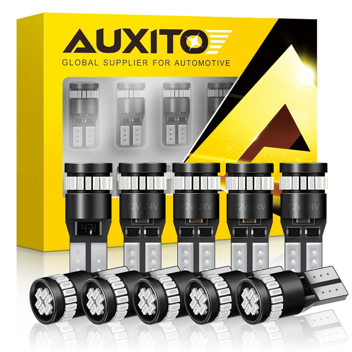 AUXITO front view of red 194 T10 kit showing bright color and compact fit