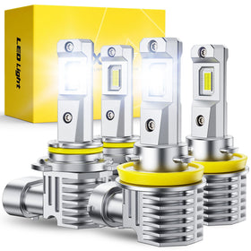 AUXITO front packaging showing H11 9005 four-bulb kit and benefits