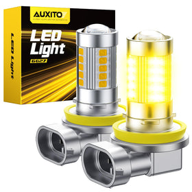 AUXITO front packaging showing H11 H8 amber fog bulbs and benefits