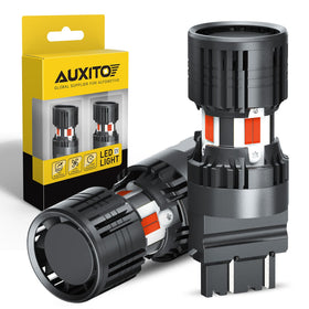 AUXITO front view red 3157 bulb showing bright signaling benefit