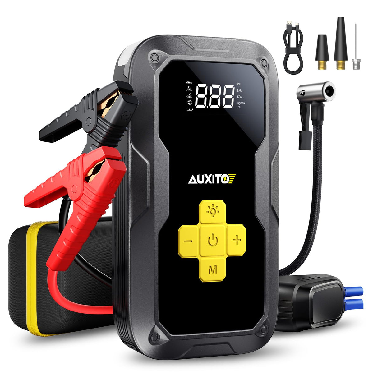 AUXITO front view of unit showing controls and compact design, ensures quick roadside help