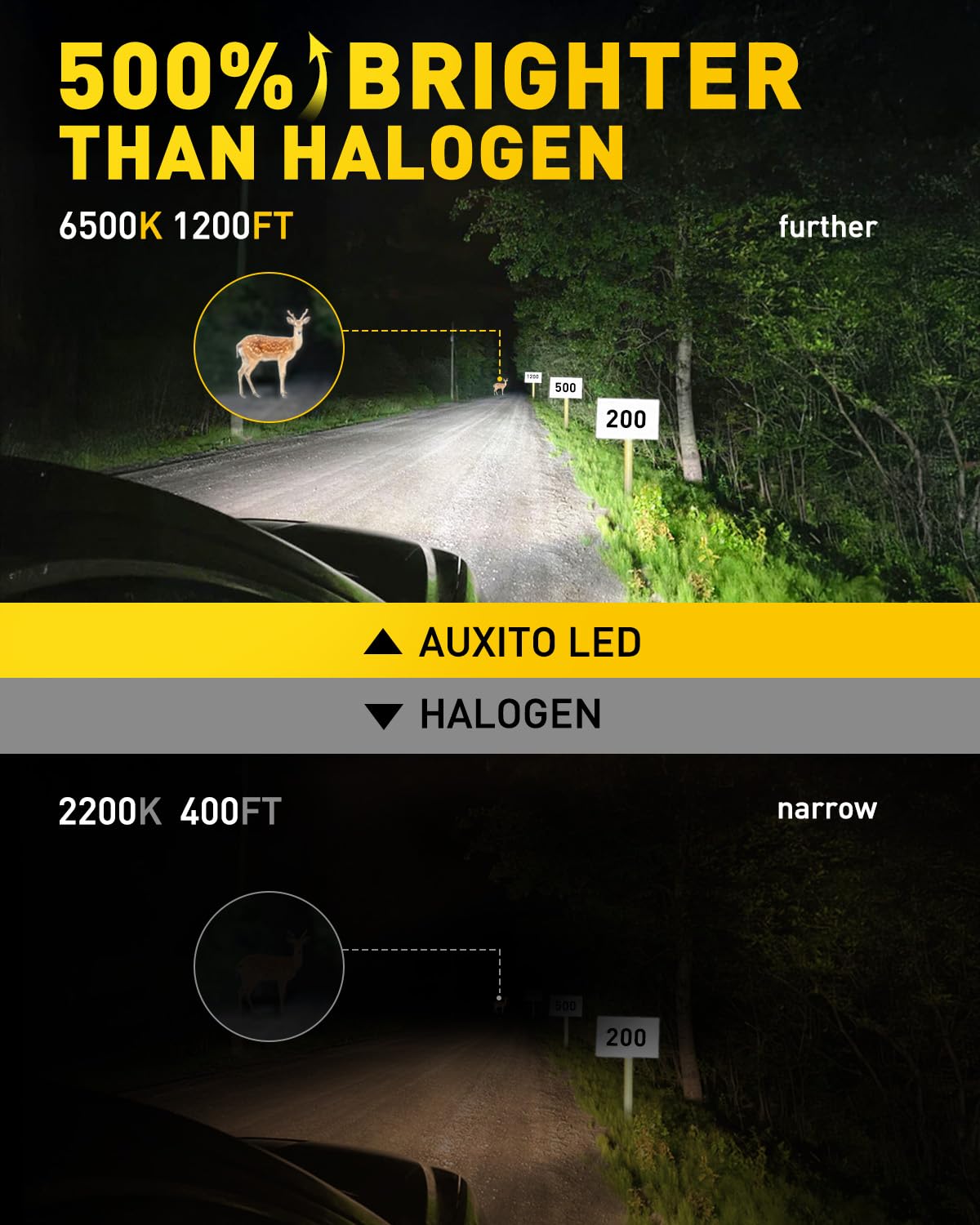 AUXITO H1 close-up on CSP LED chips, demonstrating concentrated brightness and clarity