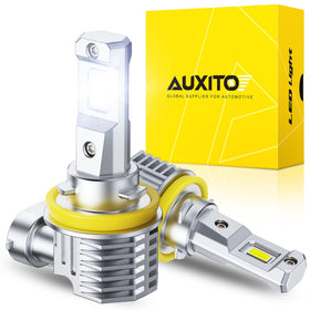 AUXITO H11 front view pack of two showing compact plug-and-play design and bright white output