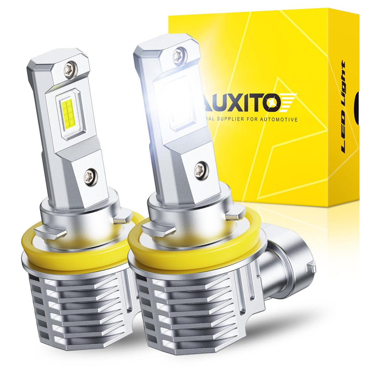 AUXITO H11 front view pair showing slim design and easy fitment