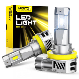 AUXITO front view of H11 bulb showcasing compact design and plug-and-play ease