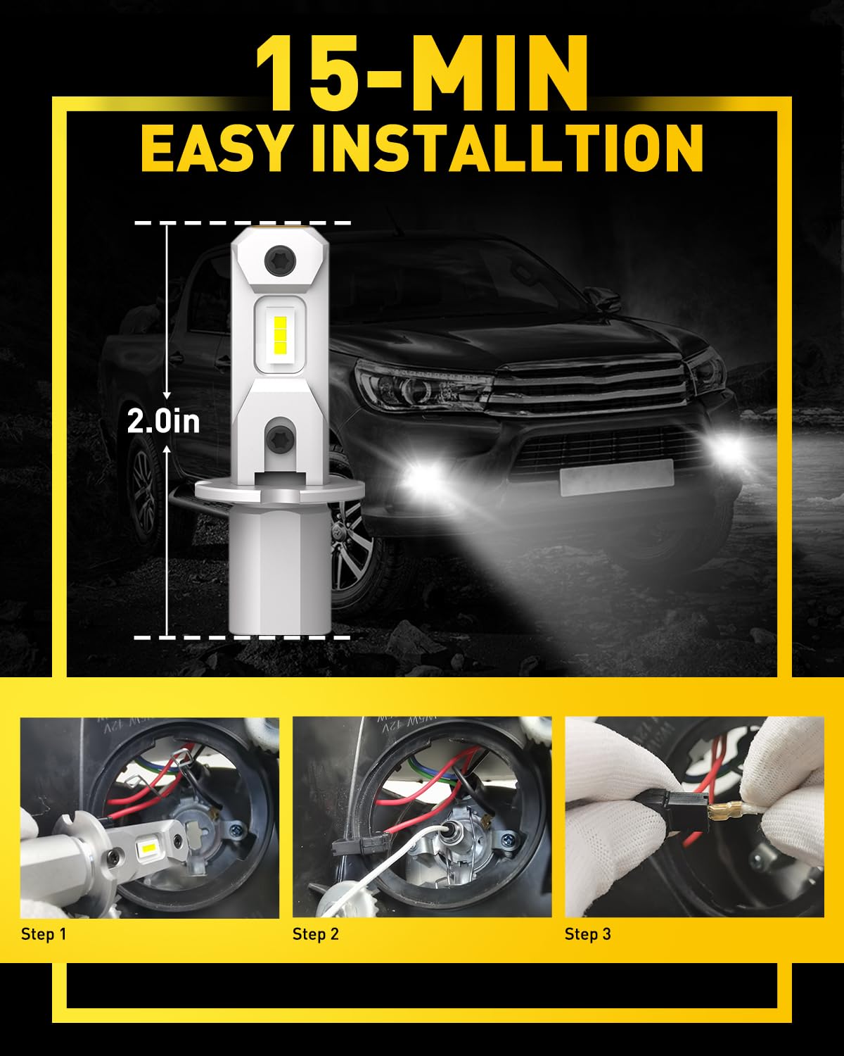 AUXITO H3 installed in fog lamp demonstrating improved road illumination benefit