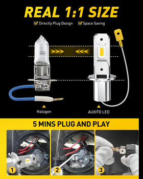 AUXITO bulb installed in fog housing demonstrates clearer roadway visibility