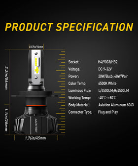AUXITO bulbs beside an H4 socket showing compact size and fitment clarity
