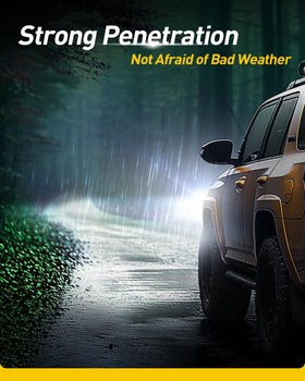 AUXITO headlights on a nighttime road showing brighter, whiter illumination