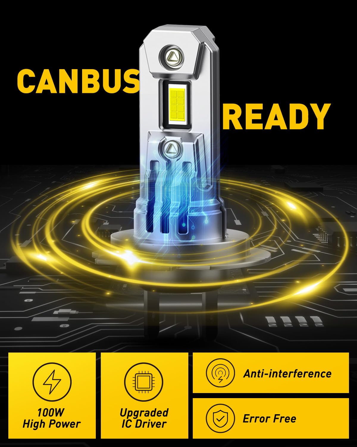 AUXITO H7 bulb next to hand illustrating compact size and easy install