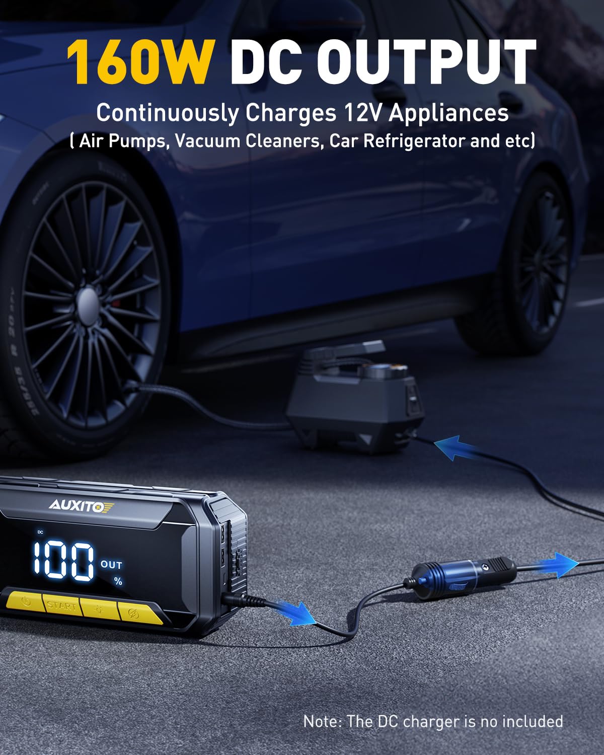 AUXITO jump starter in use connected to car battery demonstrating quick roadside starting benefit