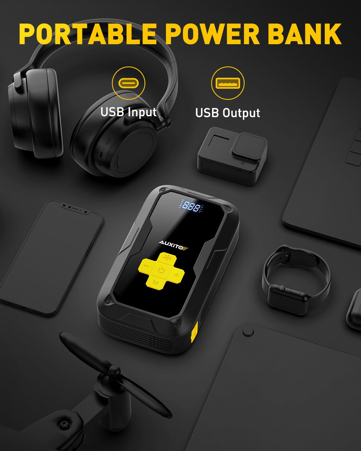 AUXITO connected to car battery during jump start, restores vehicle power reliably