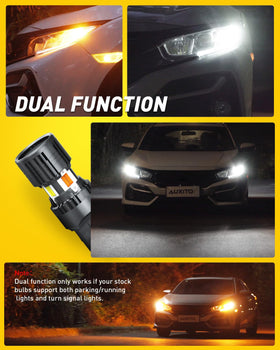 AUXITO bulb installed emitting white DRL, provides crisp daylight running light benefit