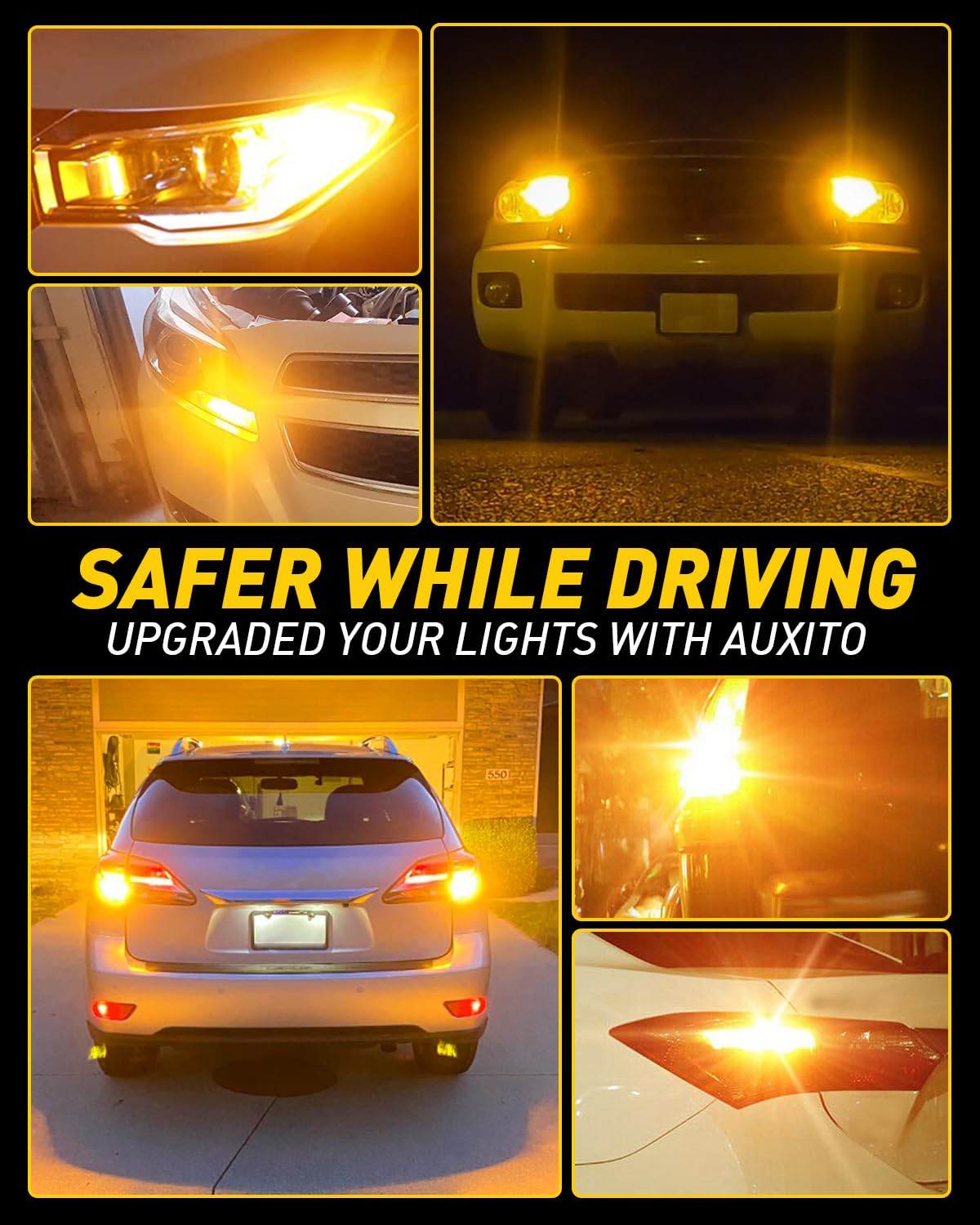 AUXITO installed front turn signal showing brighter amber visibility on road