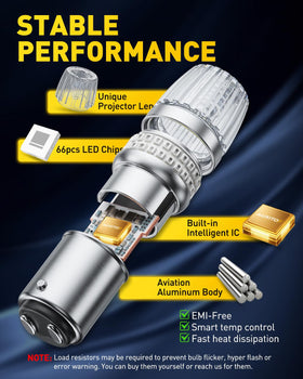 AUXITO bulb installed in brake assembly improving rear signal visibility for safety