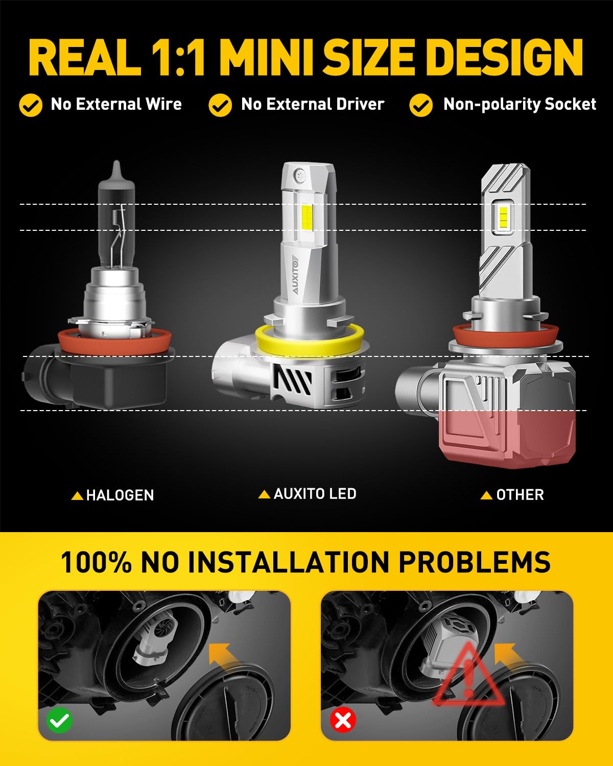 AUXITO bulb installed in fog housing showing easy plug-and-play fit