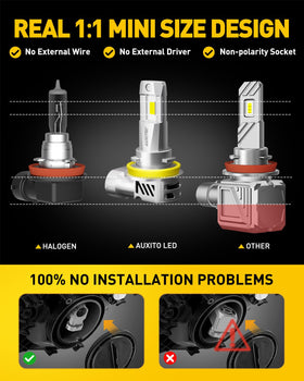AUXITO bulb installed in fog housing showing easy plug-and-play fit