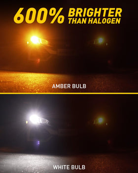 AUXITO bulb installed emitting amber turn signal, increases road-side visibility