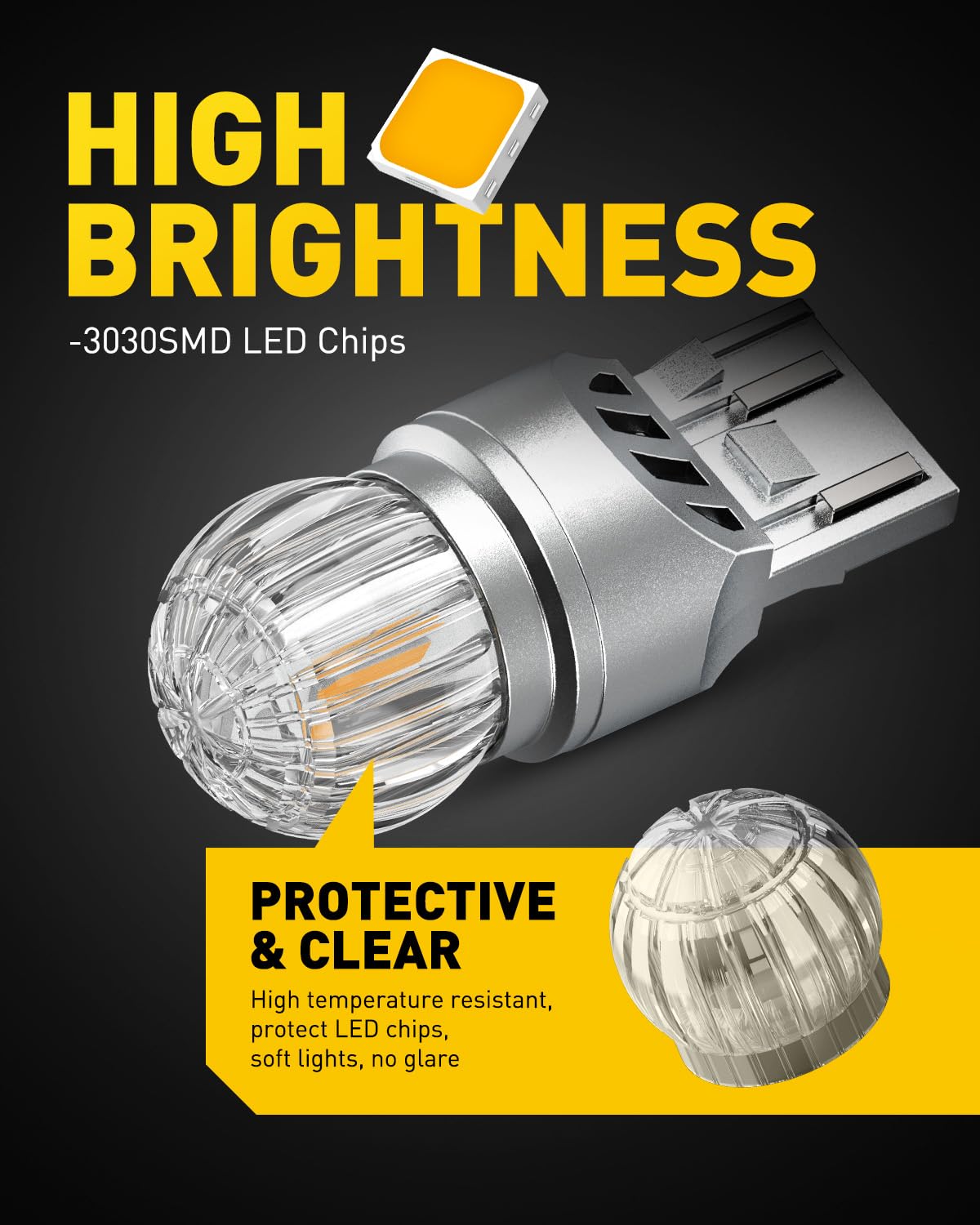 AUXITO close-up of 3030 SMD chips highlighting brighter, efficient amber output