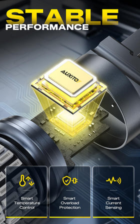 AUXITO red LED bulbs on a car at night enhancing rear visibility in traffic