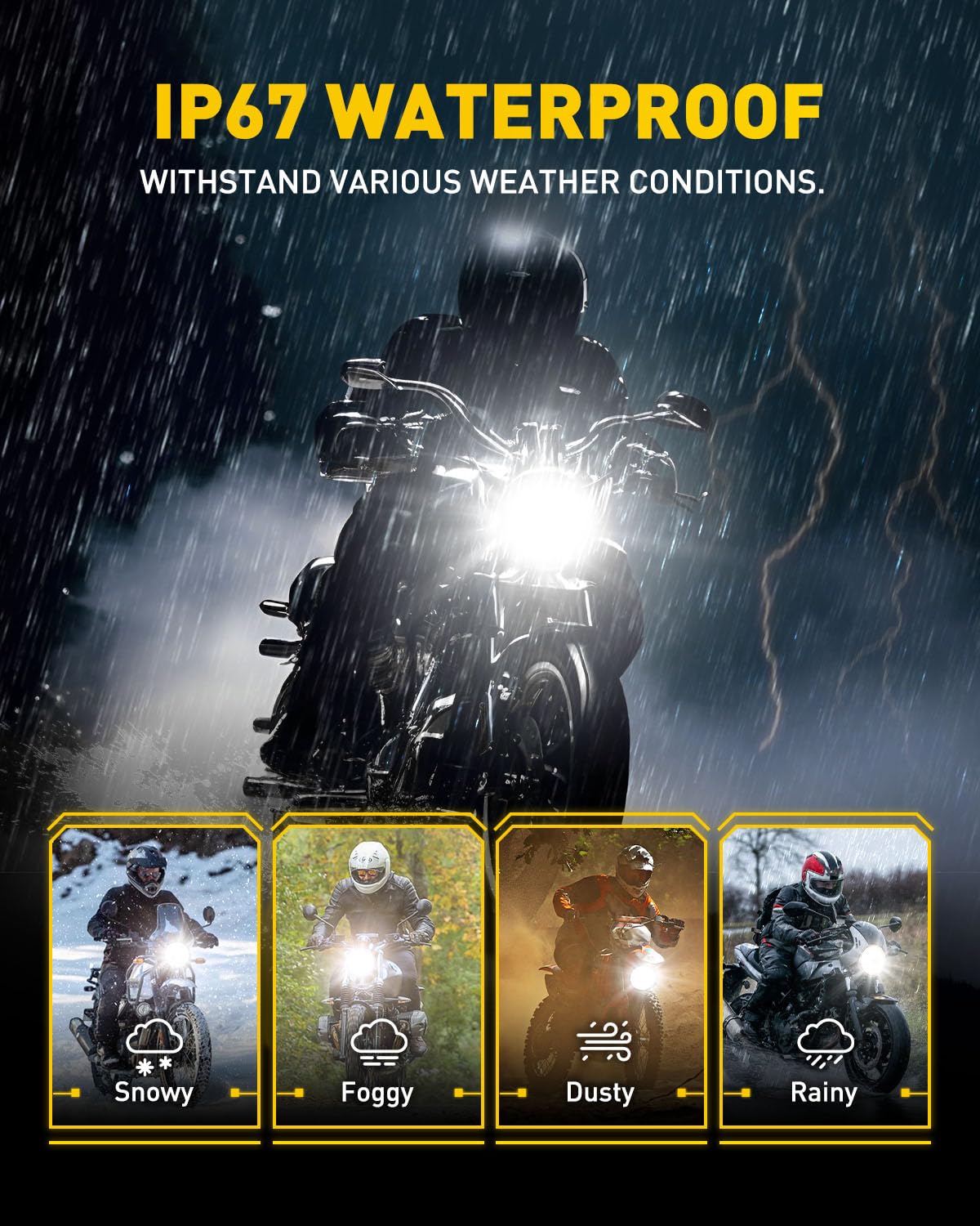AUXITO motorcycle night ride lifestyle showing improved visibility advantage