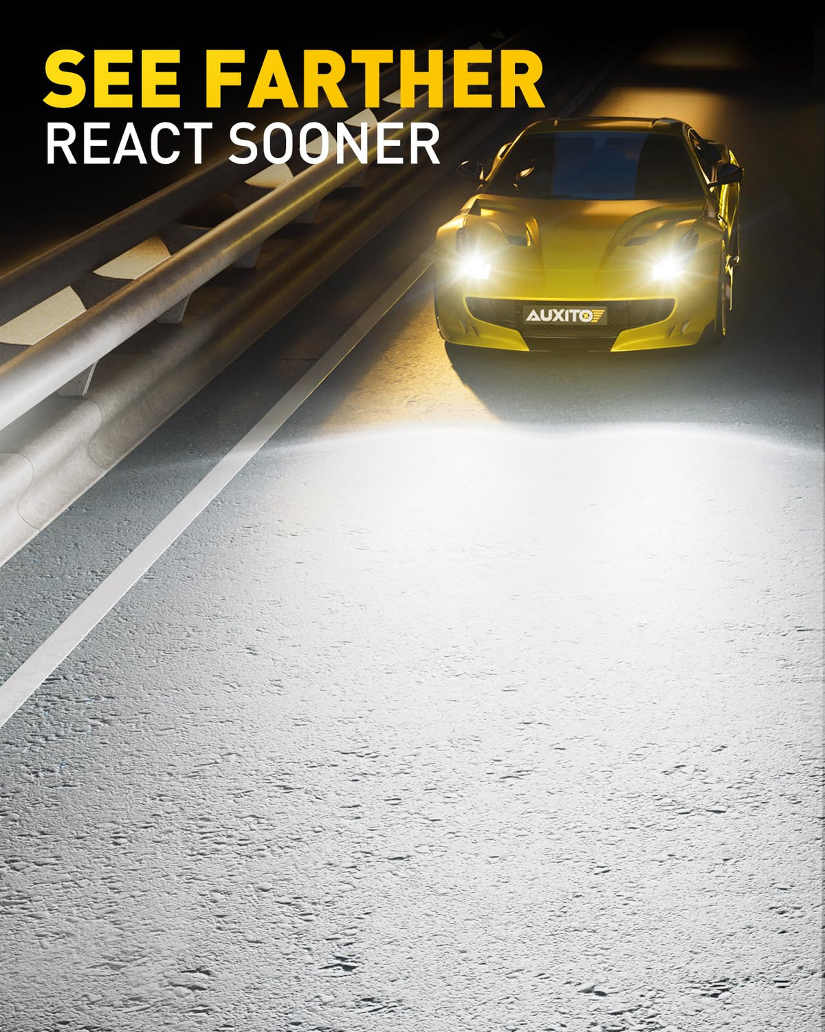 AUXITO nighttime road beam pattern showing clear cutoff and improved illumination