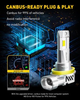 AUXITO beside a halogen bulb to show compact size and easy swap benefit