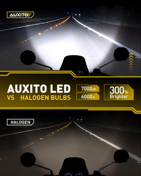 AUXITO next to ruler size comparison confirming halogen-sized fit