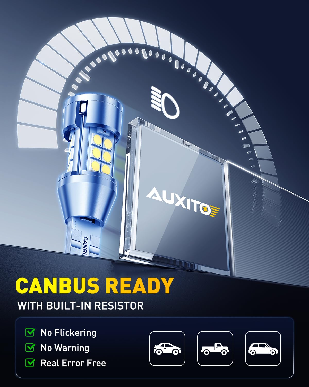 AUXITO bulb next to hand for scale and easy fit confirmation