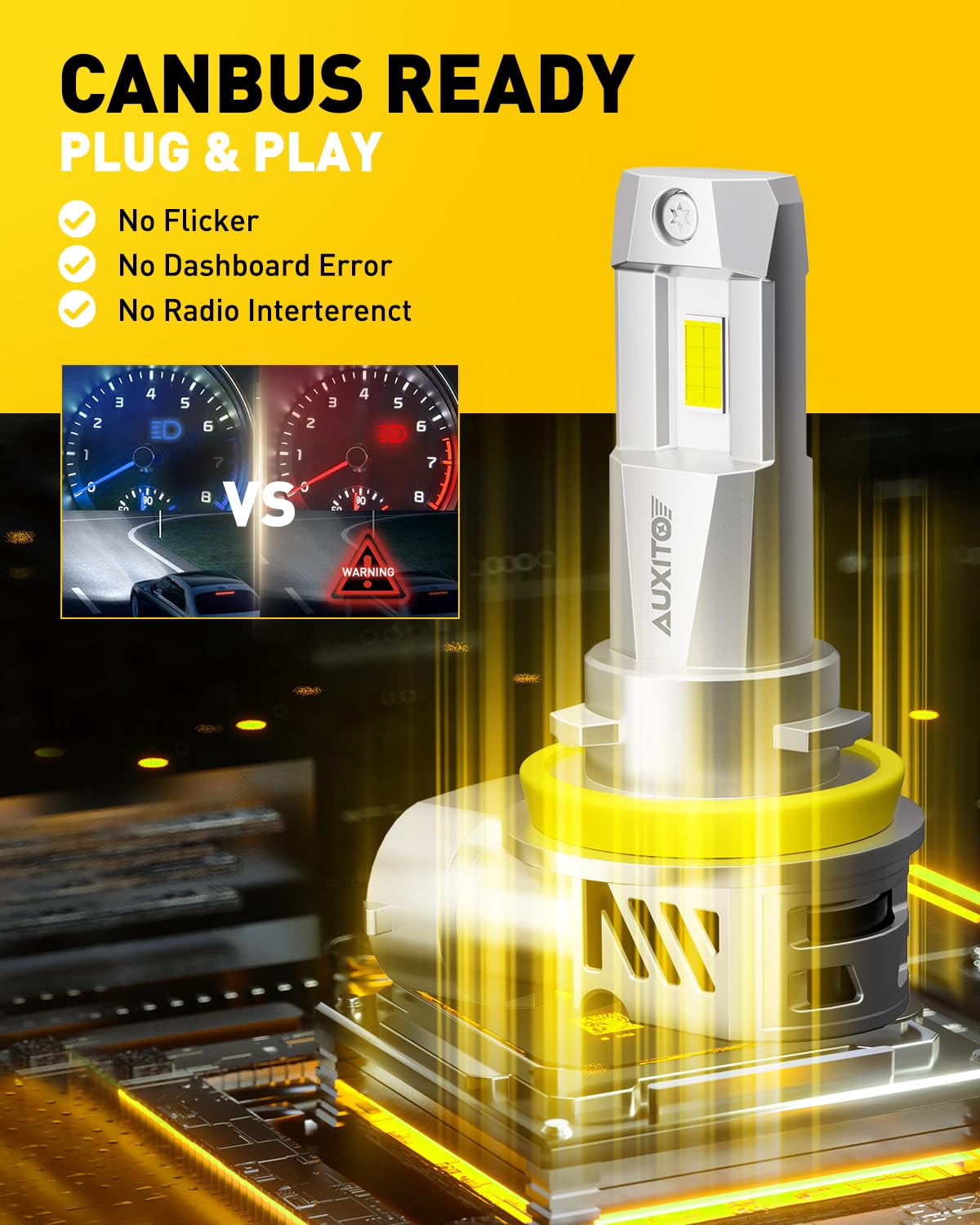 AUXITO bulb under water spray demonstrating IP68 protection in wet conditions