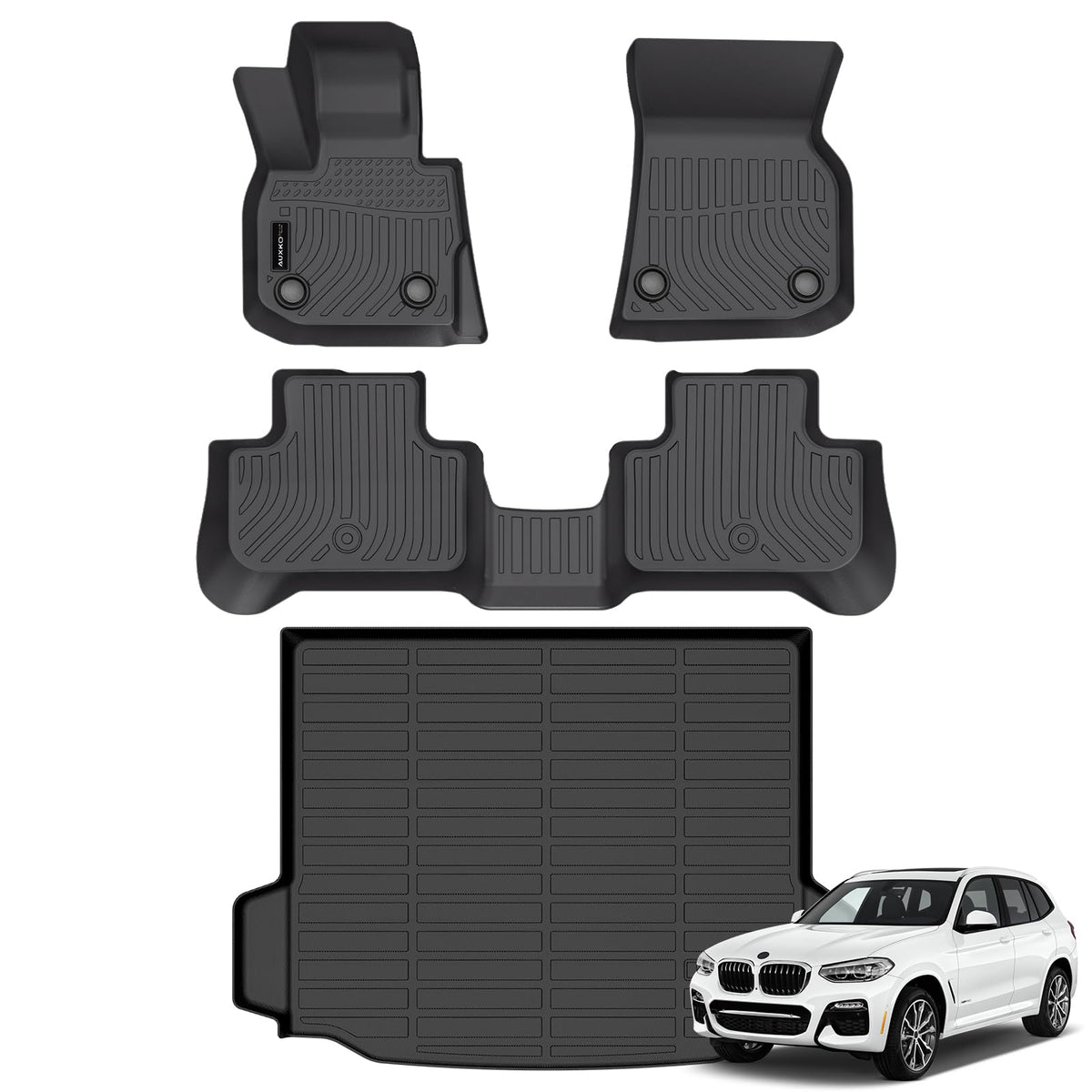 AUXKO cargo mat front view showing full coverage and protective benefit