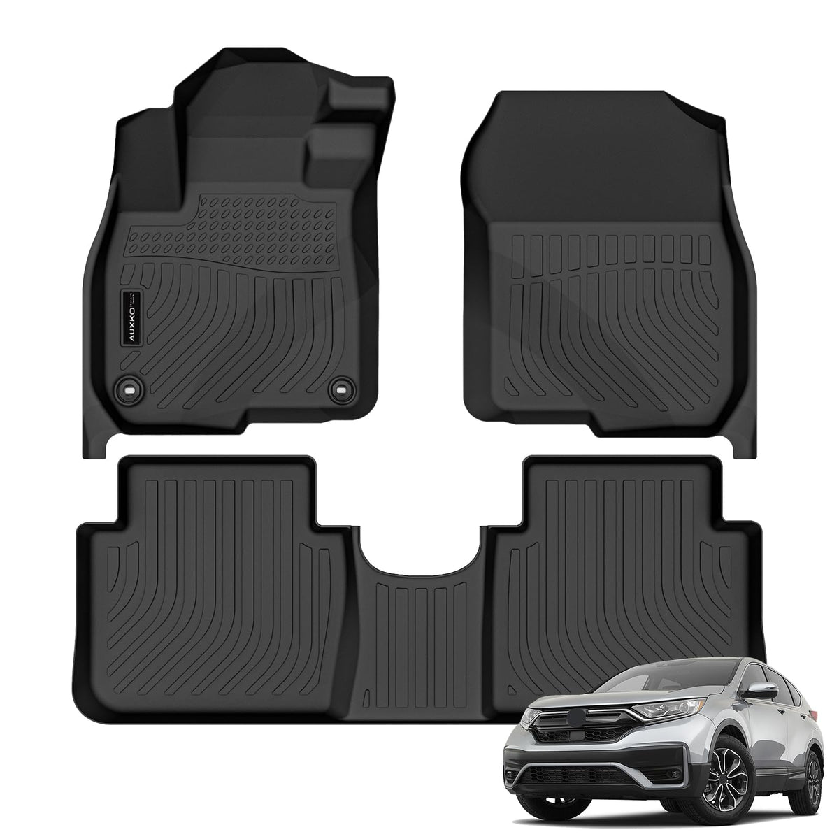 AUXKO front mats showing full coverage and precise fit protecting carpet