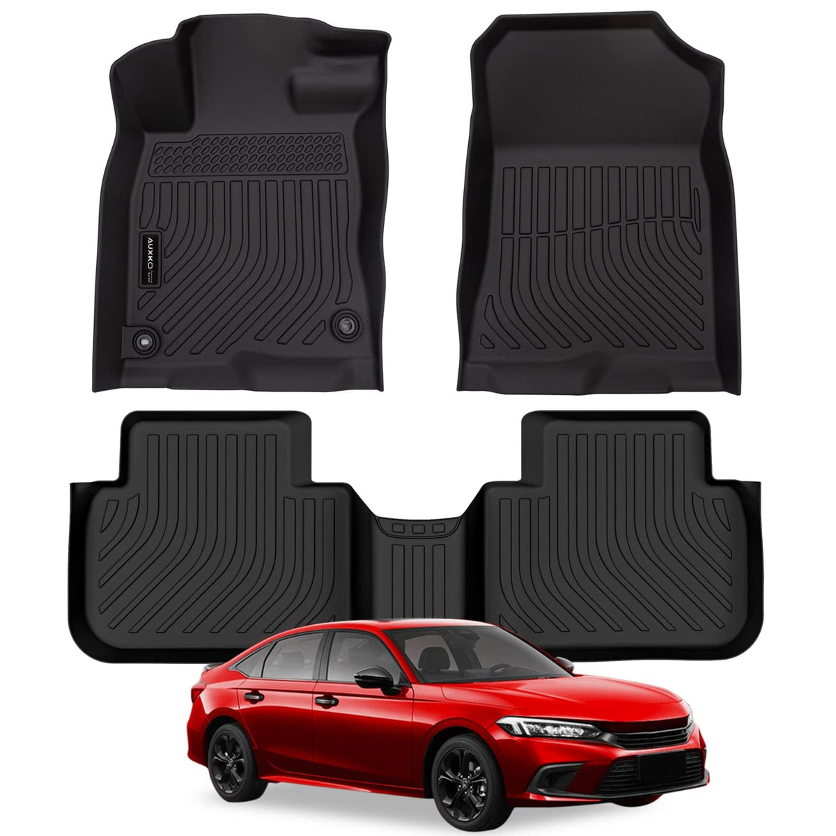 AUXKO front floor mats installed in Honda Civic showing precise fit and protection