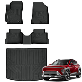 AUXKO cargo mat front view showing precise fit and full coverage benefit