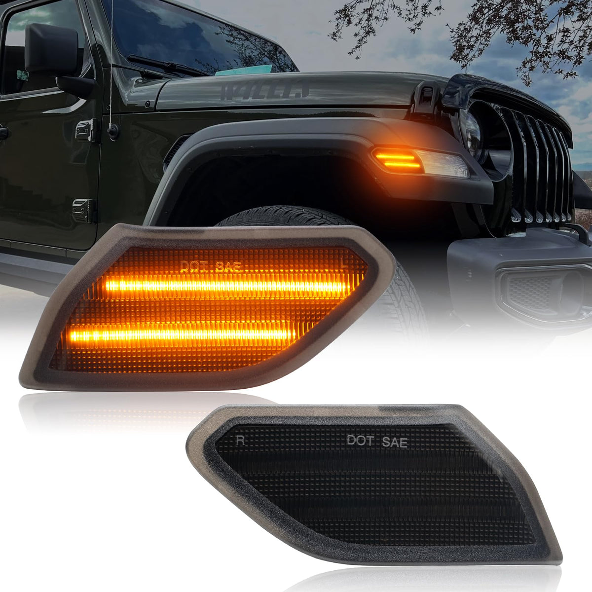 AUYICH front fender marker front view showing amber glow and clean fit