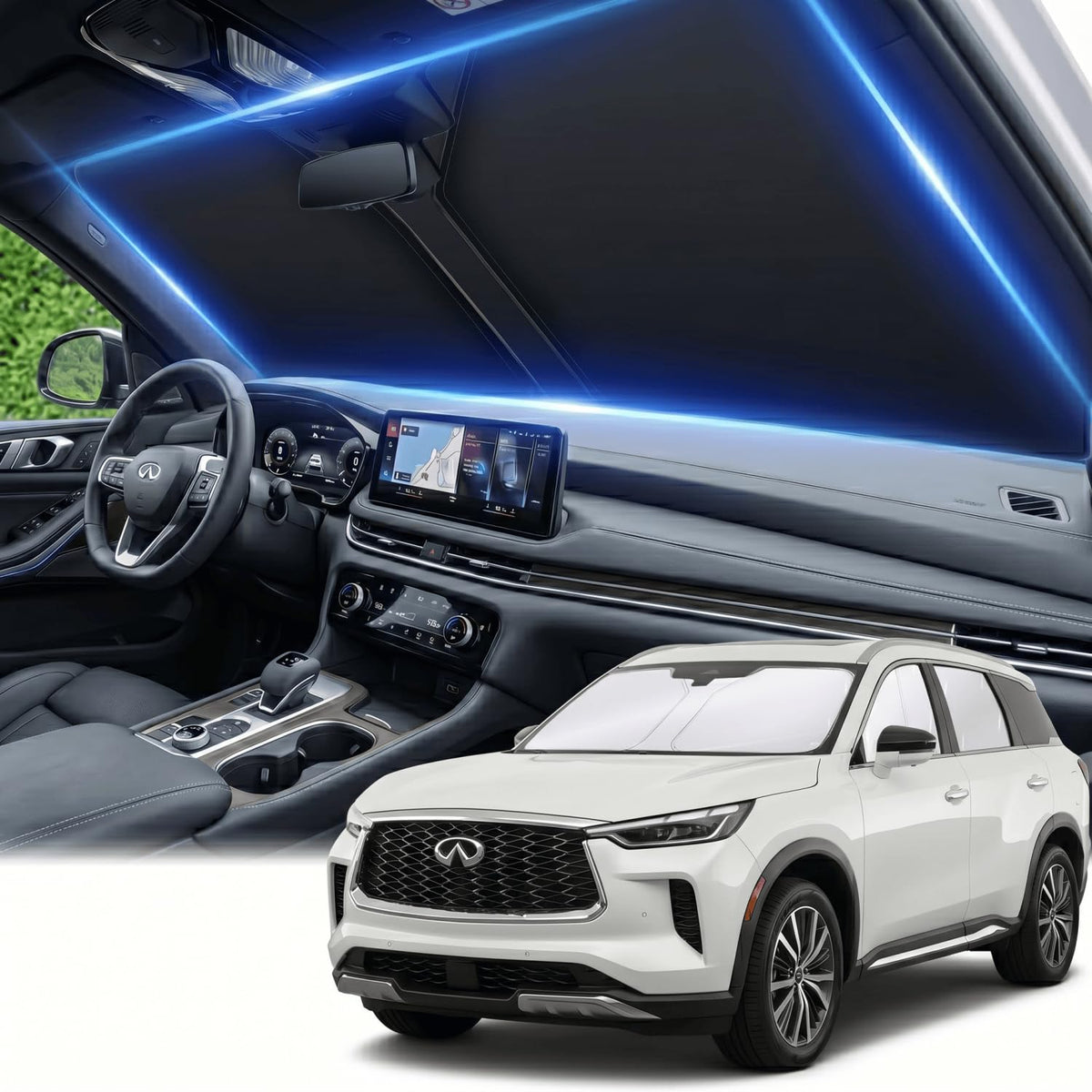 AuyNeas front packaging showing custom QX60 fit and benefits