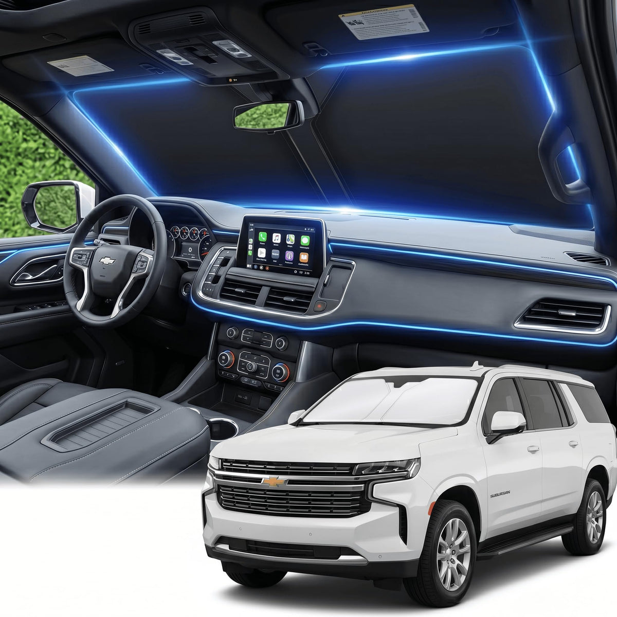 AuyNeas sunshade front view showing full windshield coverage and tailored fit